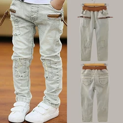 IENENS 4-11Y Boys Slim Straight Jeans Summer Classic Light Color Bottoms Children Denim Long Pants Kids Baby Boy Casual Trouser