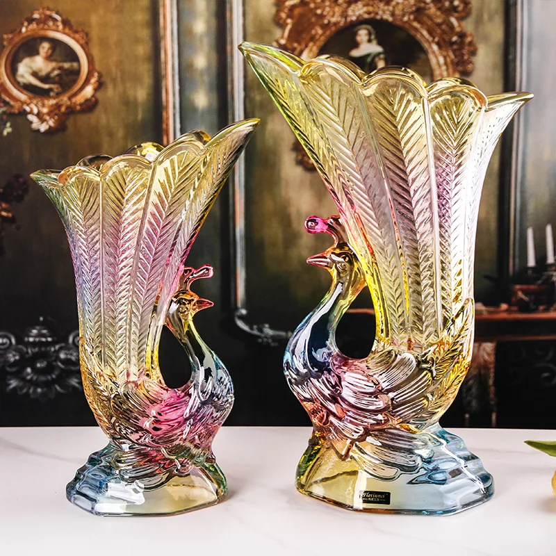 

Peacock artistic vase European crystal glass household living room decoration