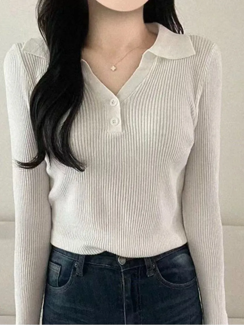 

Корейский облегающий вязаный свитер-топ для женщин, длинный рукав, нижняя одежда, дизайнерский стиль, весна 2026, модный для девушек