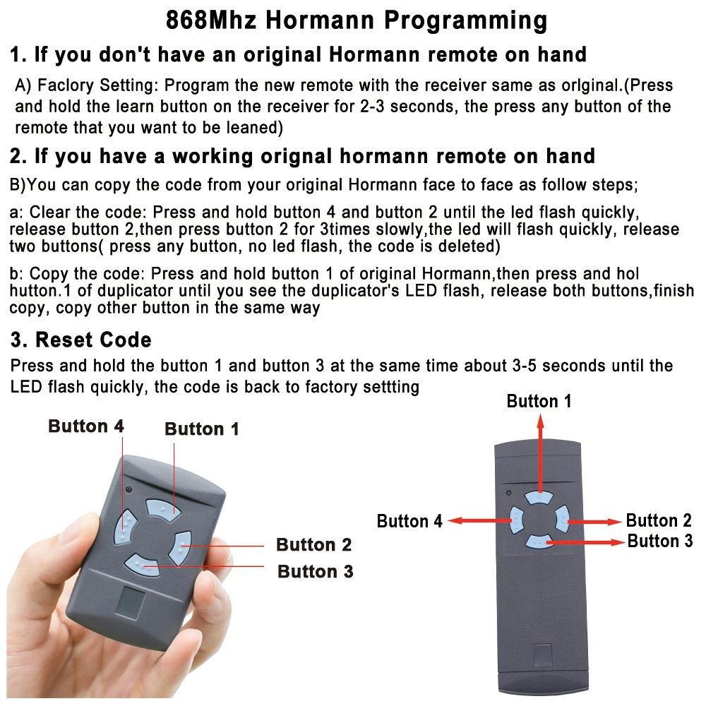 Пульт дистанционного управления HORMANN, 868 МГц, HORMANN HSM4 HSM2 HS2 HS4 HSE2 HSE4 HSZ1 HSZ2 HSP4, 868,35 МГц, переключатель контроллера гаражных ворот