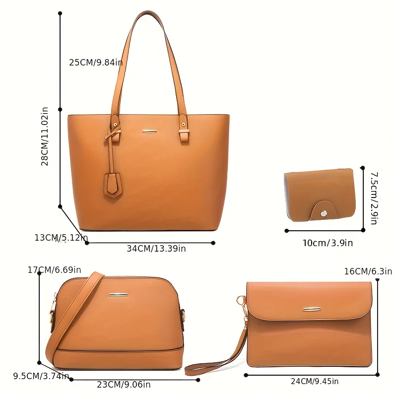 4 stuks mode damestassensets effen kleur draagtas handtas retro vrouwelijke crossbody schoudertas woon-werkverkeer