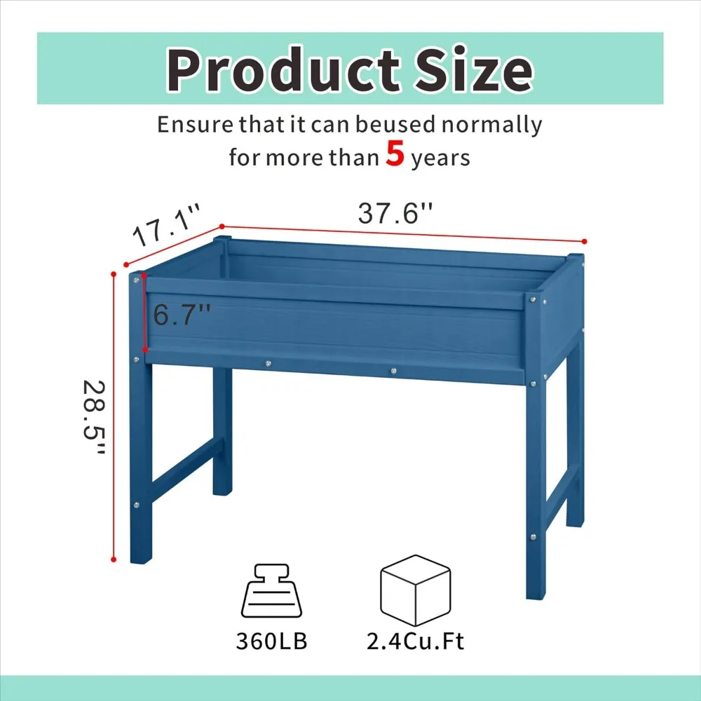 Raised Garden Planting Bed with Legs,Non-Cracking for Herb Vegetable Flower with Drainage Hole Planter Raised Beds,Navy