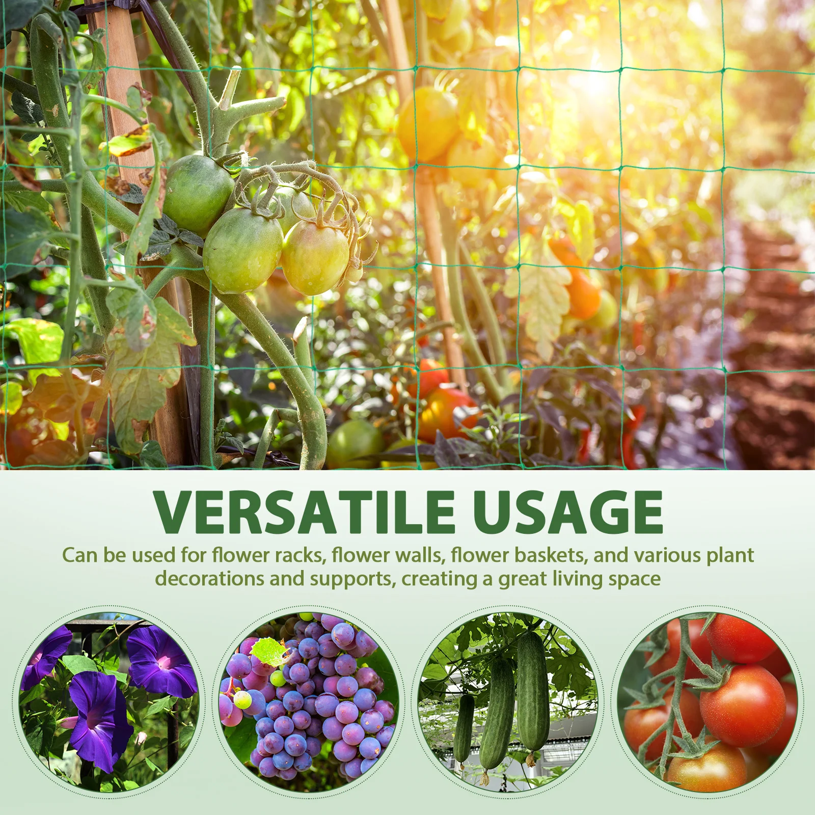 Garden Mesh Netting for Climbing Plants Sturdy Grid Design Safe Plastic Material Easy Installation Ideal for Gardens and