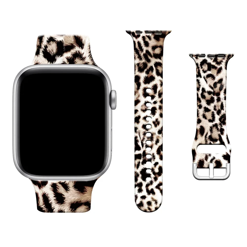 For Apple Watch Strap Ultra 49mm 45mm 41mm 44mm Leopard Silicone Bracelet For iWatch Series 10 9 8 7 6 5 4SE 42mm 40mm 46mm Band