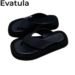 2024 Summer Casual Flat Heel Flip Flops Women Concise Clip Toe Mules Leather Flat Slippers Leisure Vacation Beach Slides Femme