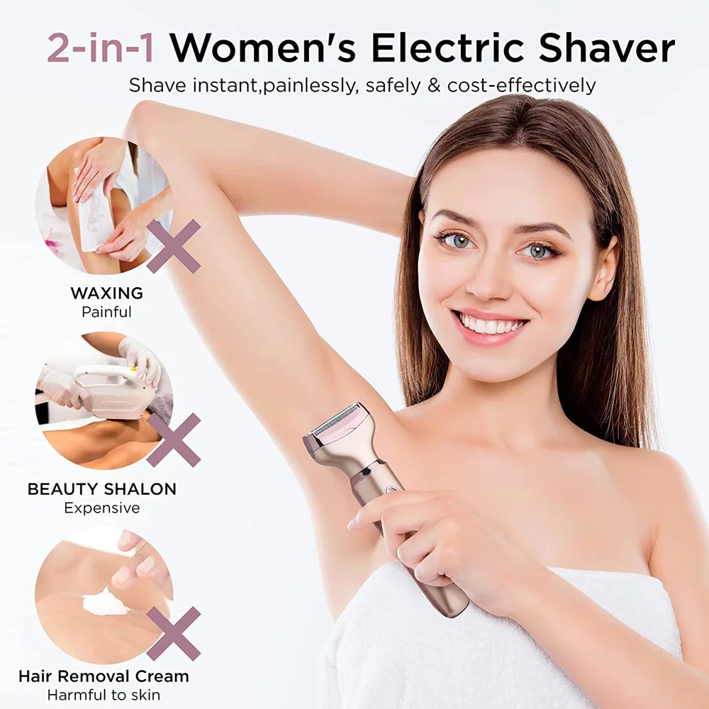 Professional 2 in 1 Epilator Electric Razor Hair Removal for Women Painless Face Shaver Bikini Pubic Hair Trimmer Machine Tools