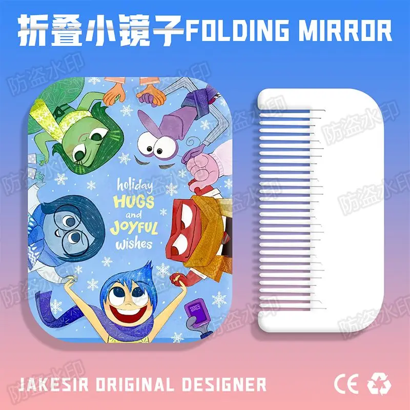 Inside Out 2 Folding Mirror Comb Set Kawaii Disney Cute Anime Toys Creative Student Cartoon Portable Mirror Hair Comb Girls Gift