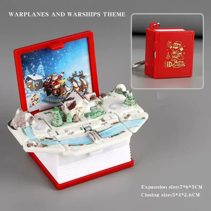 

1 PCS 3D Pop-Up Books Christmas Houses Santa Claus Aircraft Carrier Football Book Keychains Basketball Dinosaurs Toys Toy Funny