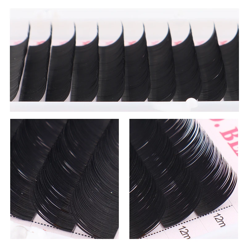 JoyCo C/D 12Rows Mink Hair Lashes Extension Matte Black Fluffy Silk Eyelash Extension for Beauty Makeup