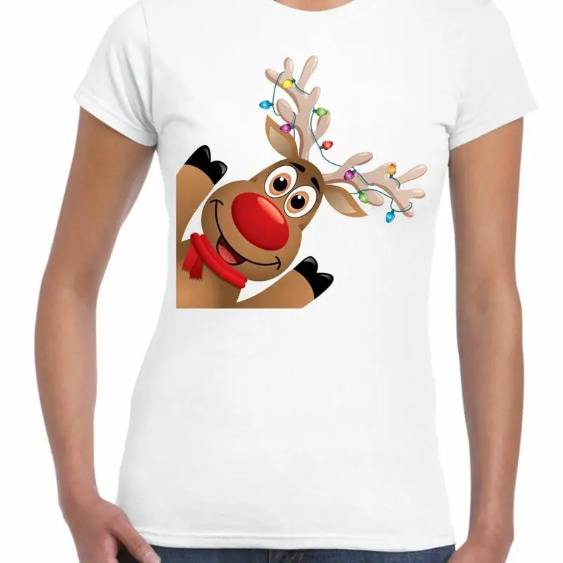 

Funny Rudolph With Christmas Lights Women'S T Shirt