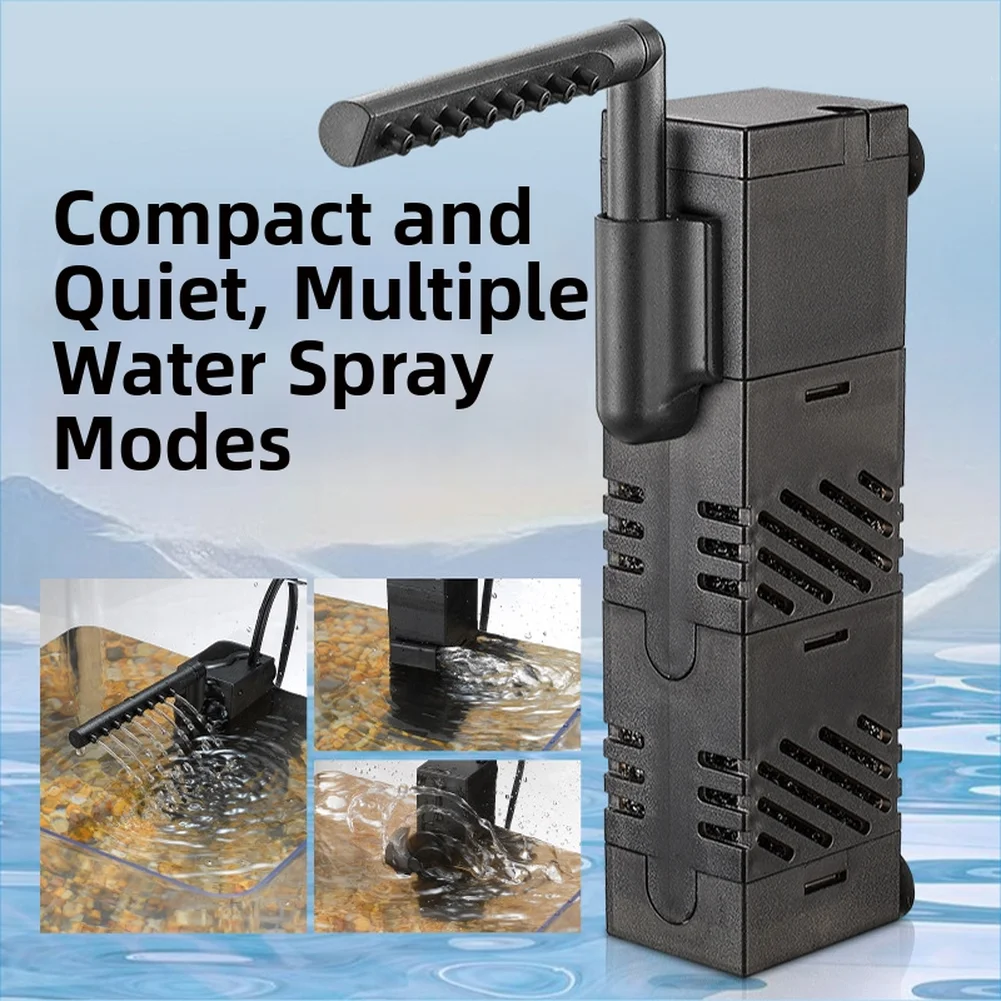 Submersible Three in One Aquarium Filter with Oxygenation Wave Simulation and Mushroom Propeller Water Movement