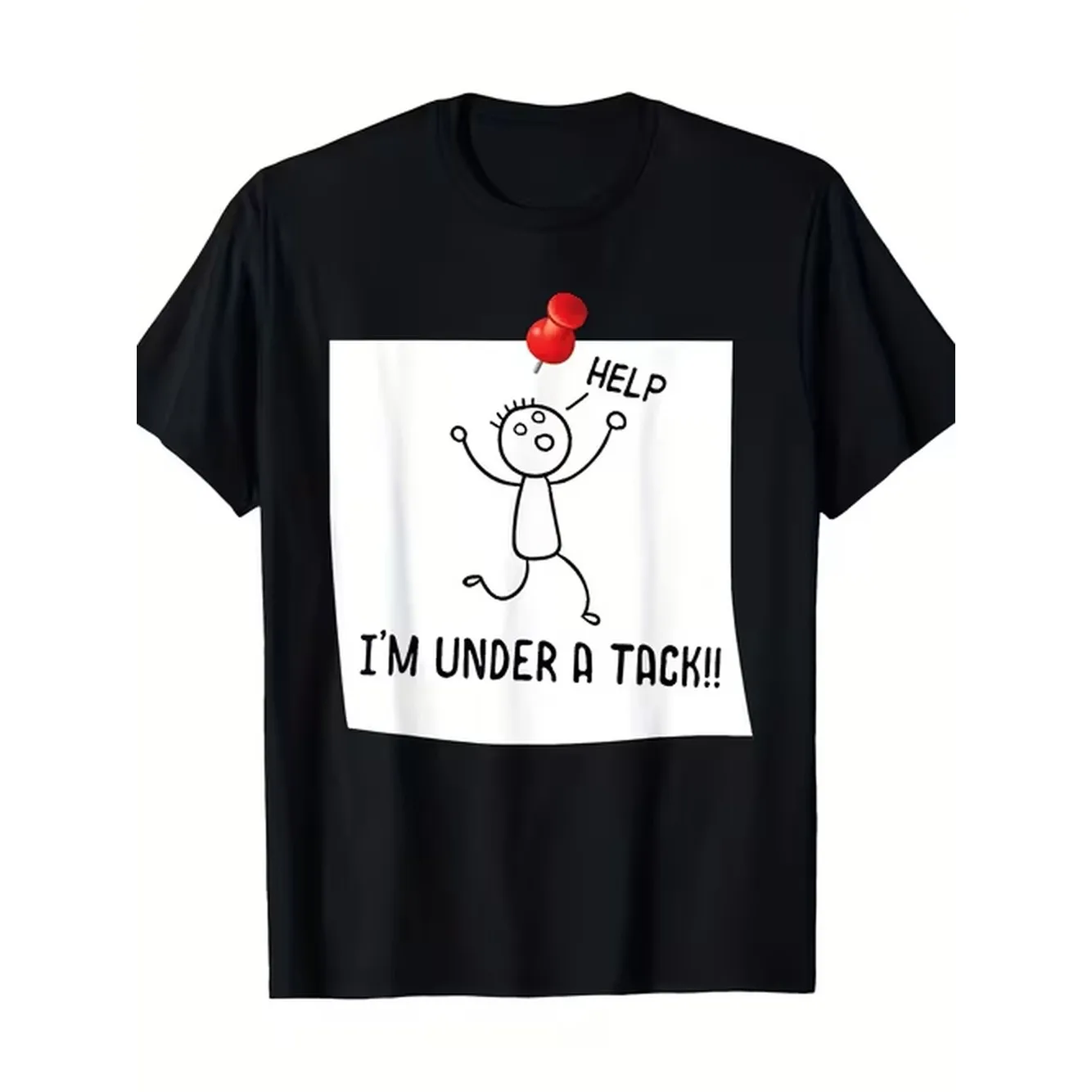Mens Humorous Help Im Under A Tack Graphic Tee 100 Crew Neck Short Sleeve T Shirt Casual Loose Fabric Top With Cartoon Print For For Apparel Retro Style Round Neck Short Sleeves