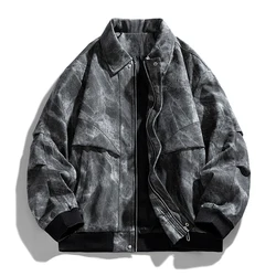 Autumn Winter Denim Jacket Men American High Street Outerwear Coats Fashion Tie-Dye Zipper Moto Biker Jean Jackets Mens Clothing
