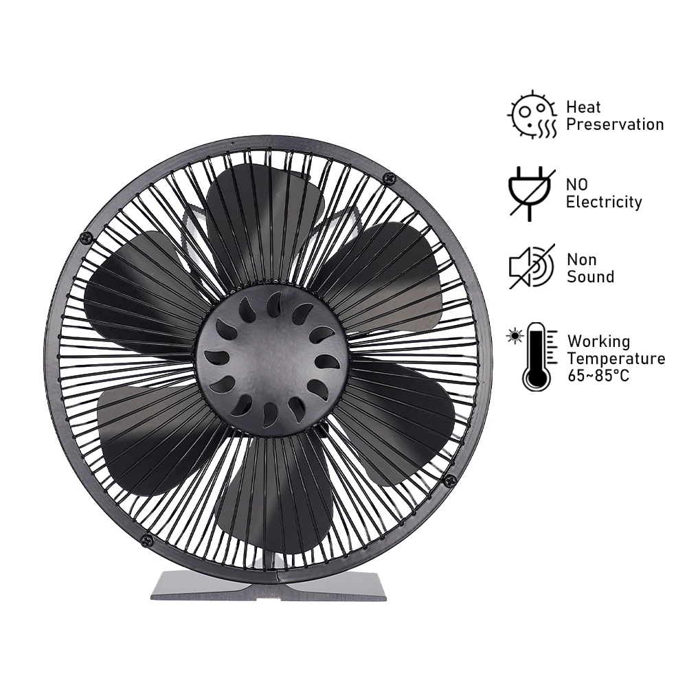 

6 Blades Heat Powered Stove Fan With Protective Cover Log Wood Burner Eco Quiet Fireplace Fan Warmer Efficient Heat Distribution