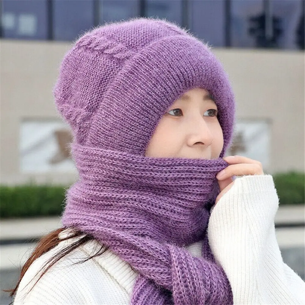 Integrated Cap Scarf Ear Protection Windproof Cap Scarf Knitting Thicken Thermal Hat Winter Beanie Hat Scarf Neck Warmer Casual