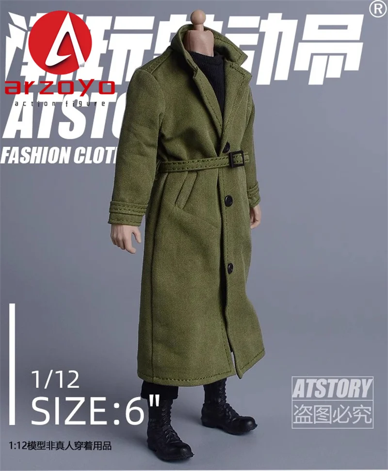 Gabardina larga informal a escala 1/12, abrigo militar británico, modelo de ropa apto para muñecas corporales de figura de acción de 6"