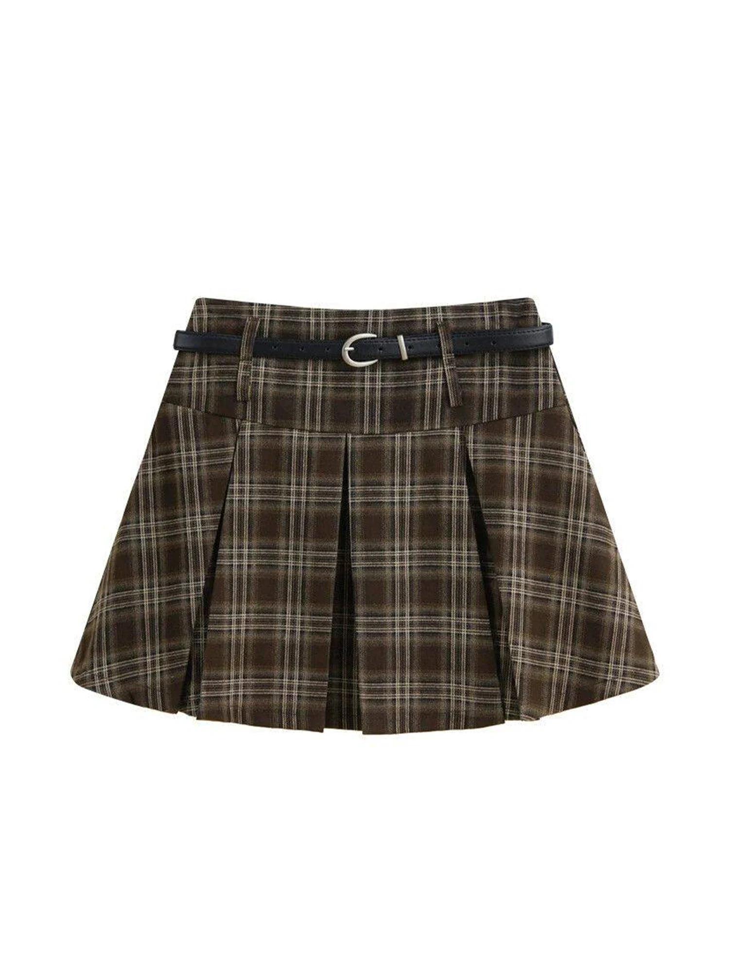 Women's Khaki Plaid Skirt 2000s Vintage Harajuku Gyaru Preppy Style JK Skirt Korean Style Y2k A-line Short Skirts Spring Summer
