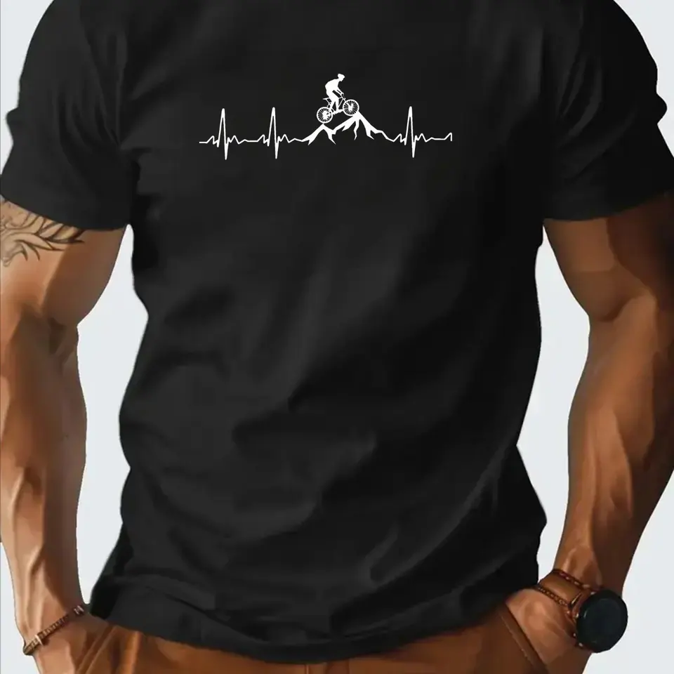 Men's Cotton Graphic Running T-Shirt with Heartbeat Design