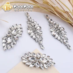 QIAO 2pcs Crystal Clear Rhinestones Ornament Iron on Diamond Rhinestones for Clothing Bags Hoodie Decorations Accessories