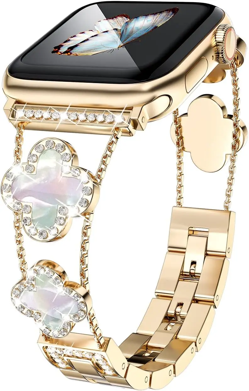 diamond metal band adds sparkle to your watch - Compatible with Apple Watch Series 8/7/6/5/4/3/2/1SE/Ultra - Clover is simple a