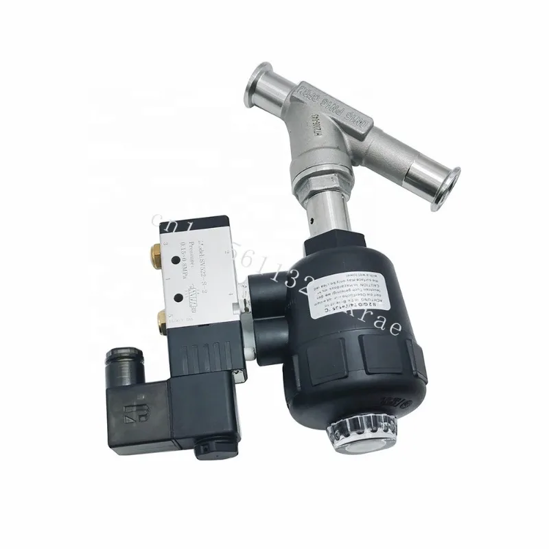 

New 1/2 inch 12.7mm high quality sanitary stainless steel SS304 pneumatic corner seat valve with plastic head + solenoid valve