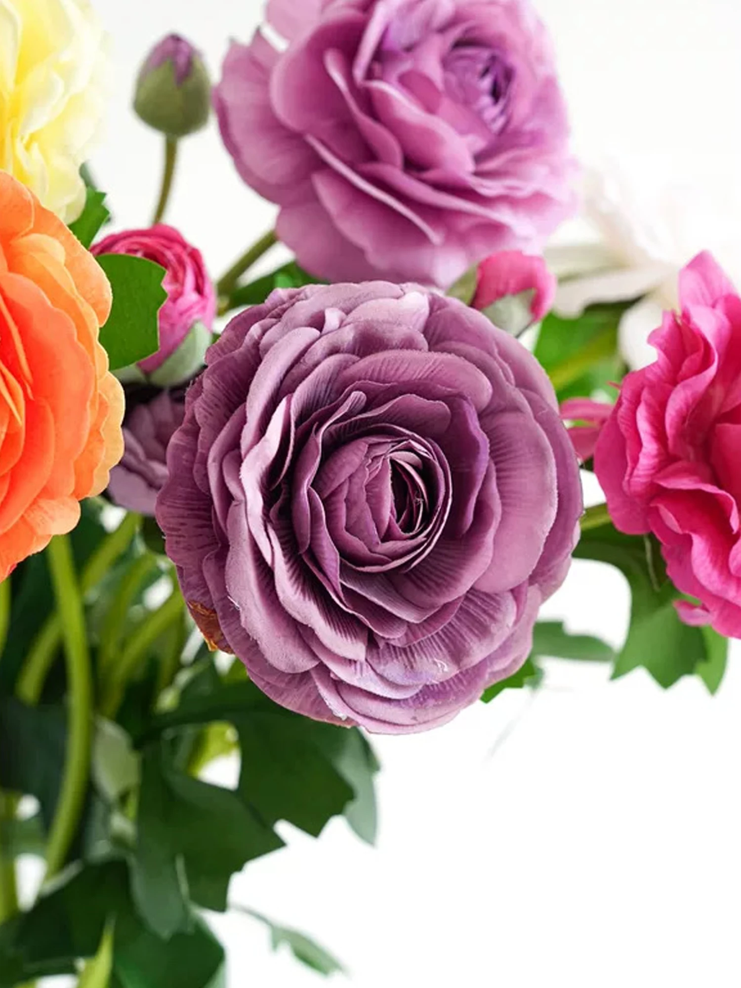 Artificial Ranunculus Flowers 3 Stems Faux Persian Buttercup Real Touch Flower Wedding Bouquet Vase Arrangement Home Decor - view 3