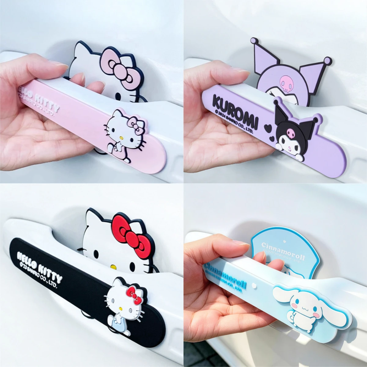 Hello Kitty Car Door Handle Anti‑Collision Strip, Door Bowl Rearview Mirror Anti‑Scratch Protector Sticker Cute Exterior Decor