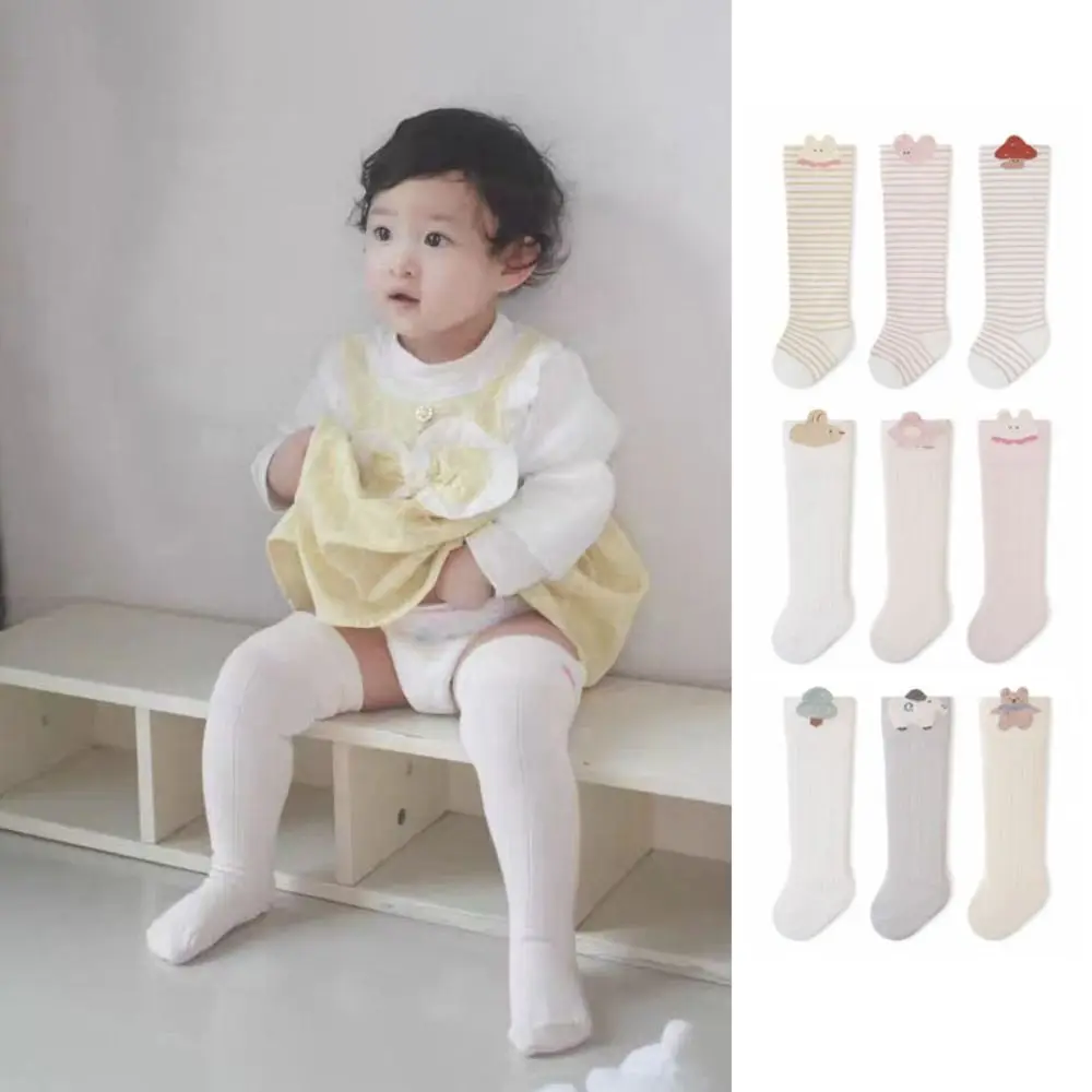 

3Pairs Warm Long Tube Calf Socks Baby Stripe Cute Animals Infant Cotton Stockings Cotton Toddle Cartoon Above Knee Socks Kids