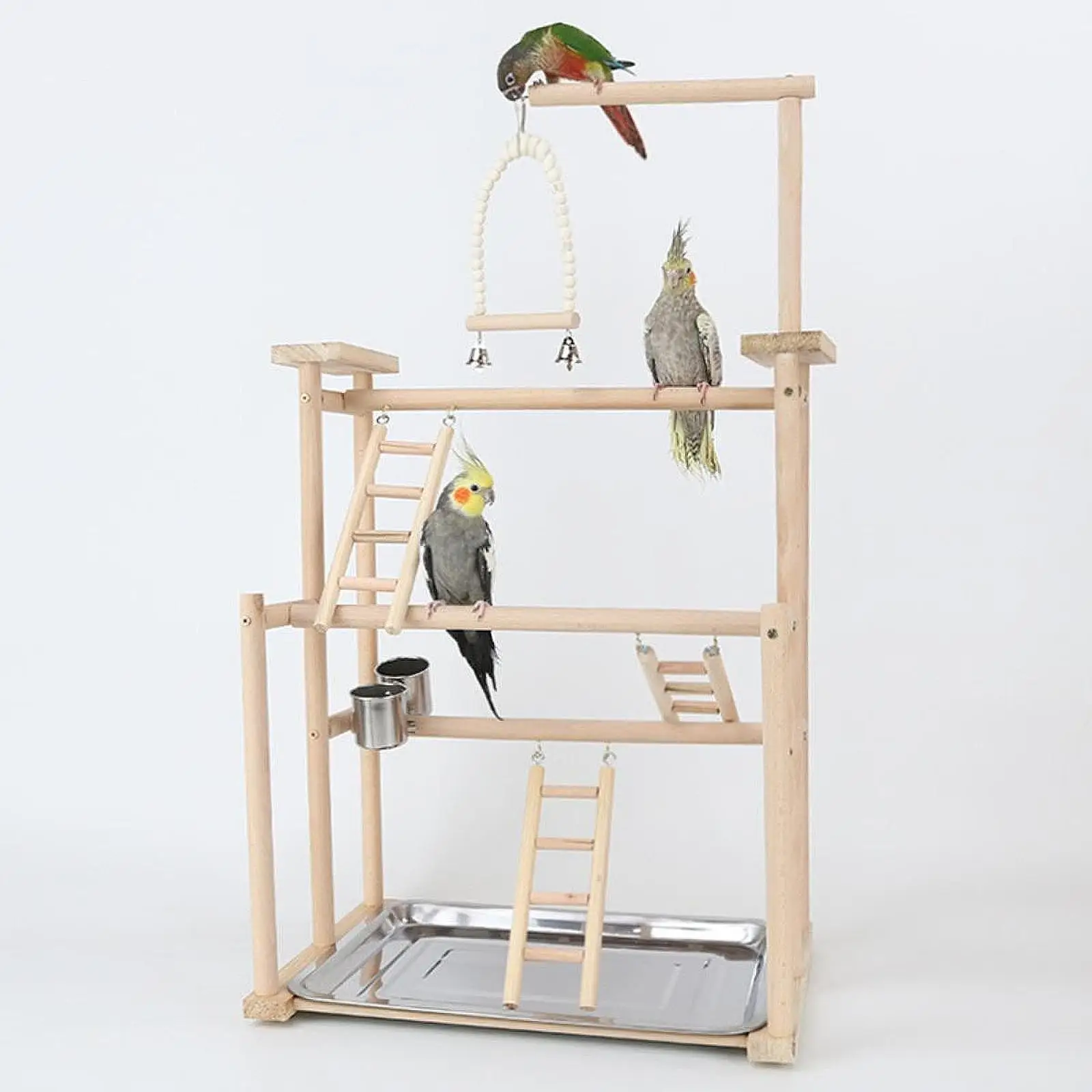 Bird Play Stand,Parrot Playground,Sturdy,Bird Cage Accessories,Bird Play Gym Playpen Wood Bird Perch Stand for Parakeets