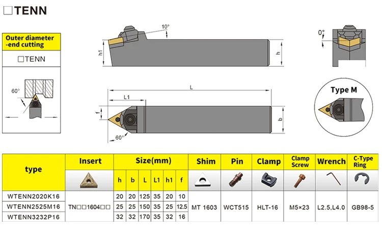 WTENN1616 WTENN2020 WTENN2525 WTENN3232 Externe Drehen Werkzeug WTENN Drehmaschine Bar Drehen Halter CNC Schneiden Werkzeug Cutter Bar – Detail 5