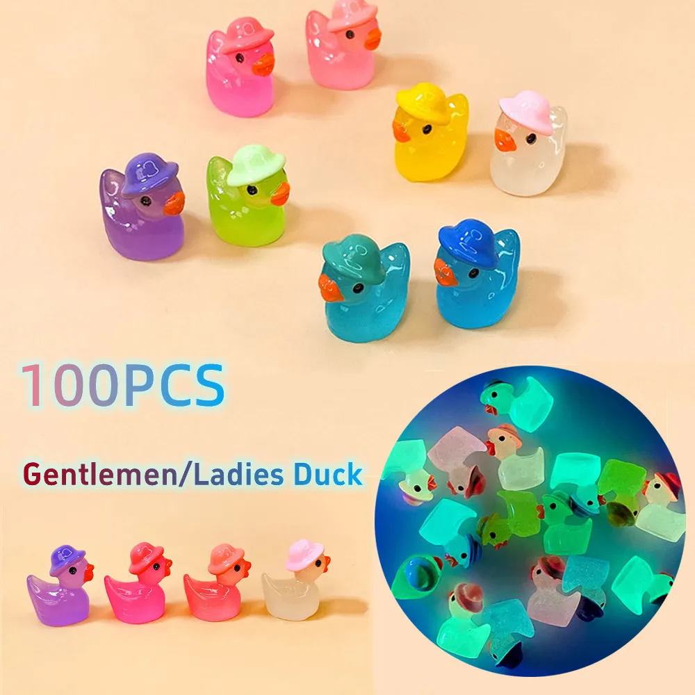 

100PCS Mini Ducks Home Decoration Accessories Fairy Garden Miniature Duck with Hat Desk Decoration Kawaii Decorative Figurines