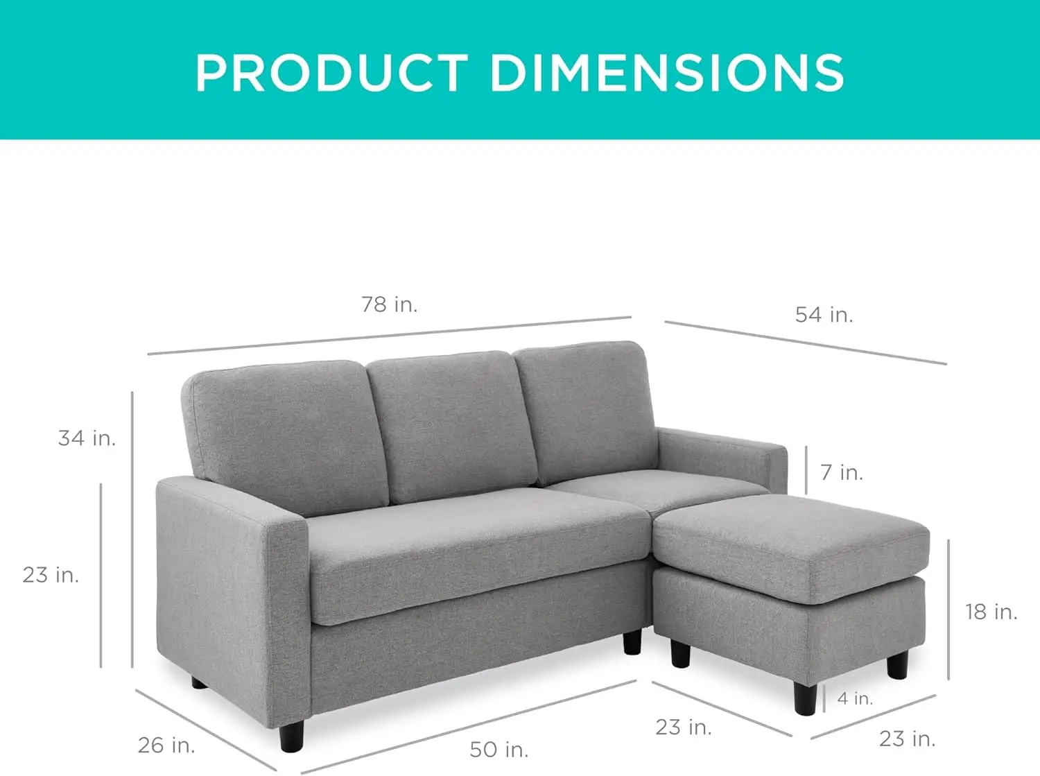 Upholstered Sectional Sofa for Home, Apartment, Dorm, Bonus Room, Compact Spaces w/Chaise Lounge