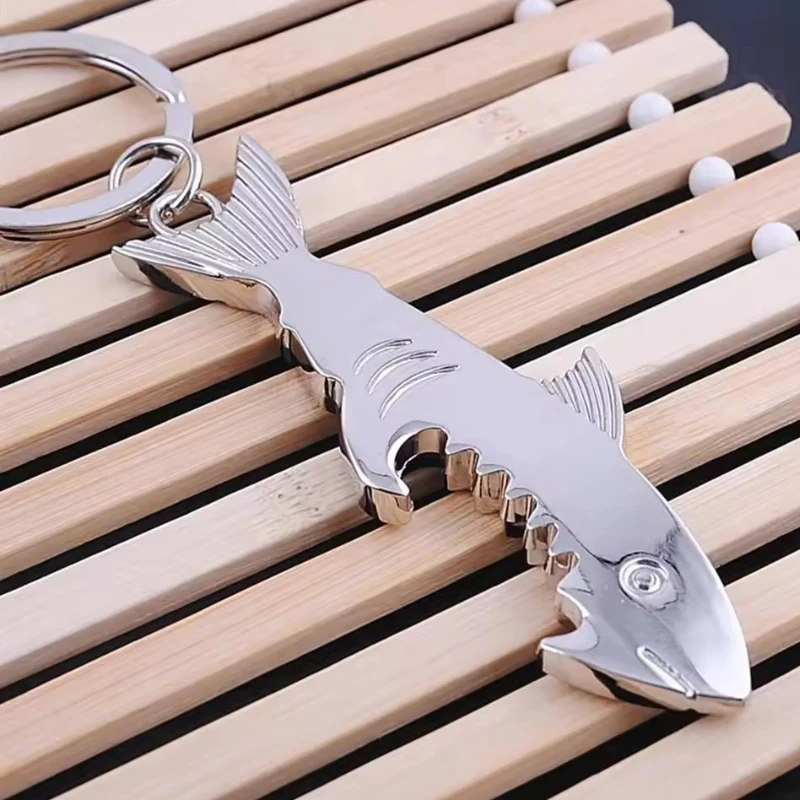 Shark Shaped Bottle Opener Keychain shaped zinc alloy Silver Color Key Ring Beer Bottle Opener Unique Creative Gift Bar Tools