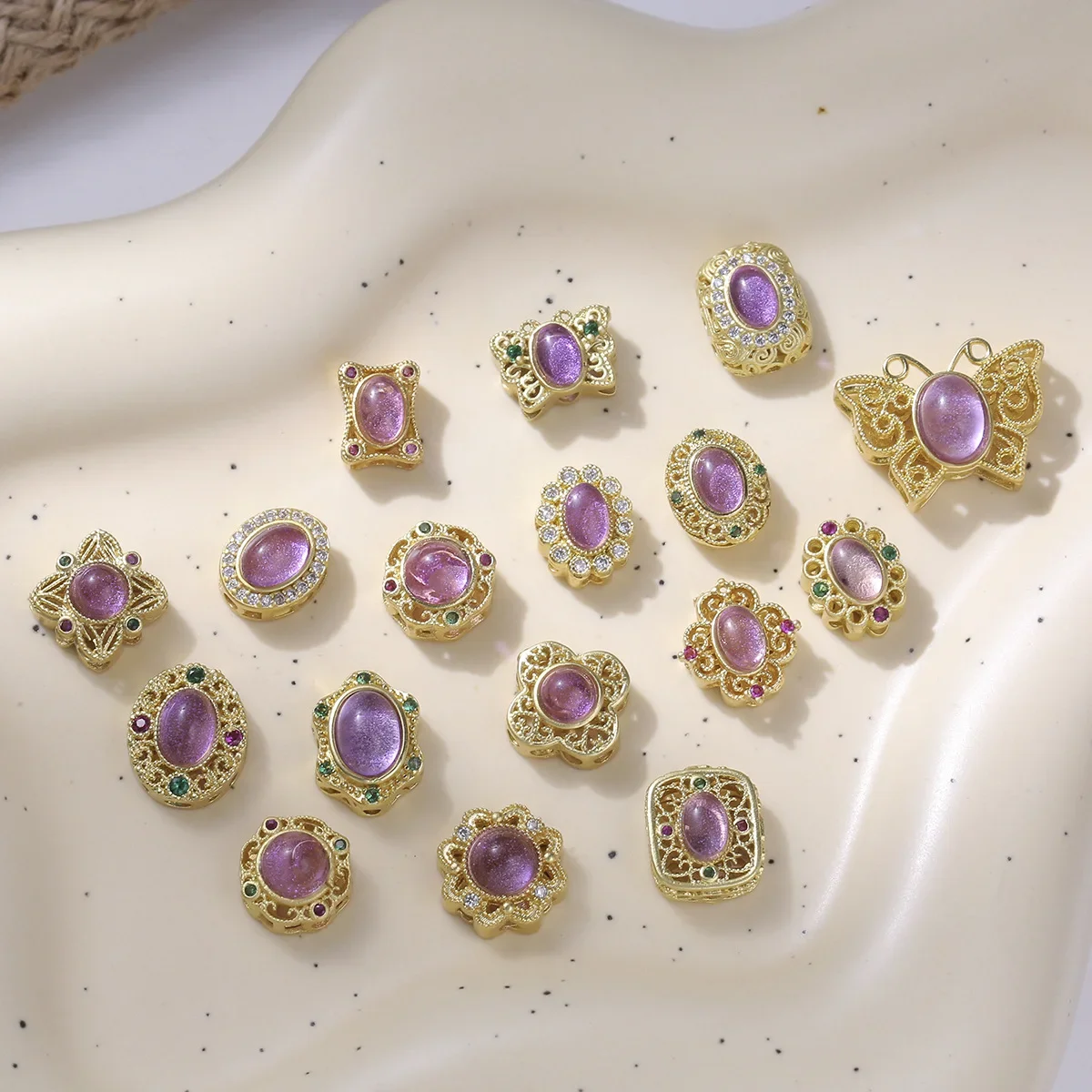 5 Pieces of Copper Gold-plated Amethyst Stone Spacer Beads DIY Pearl Bracelet Necklace Hand String Jewelry Accessories Wholesale