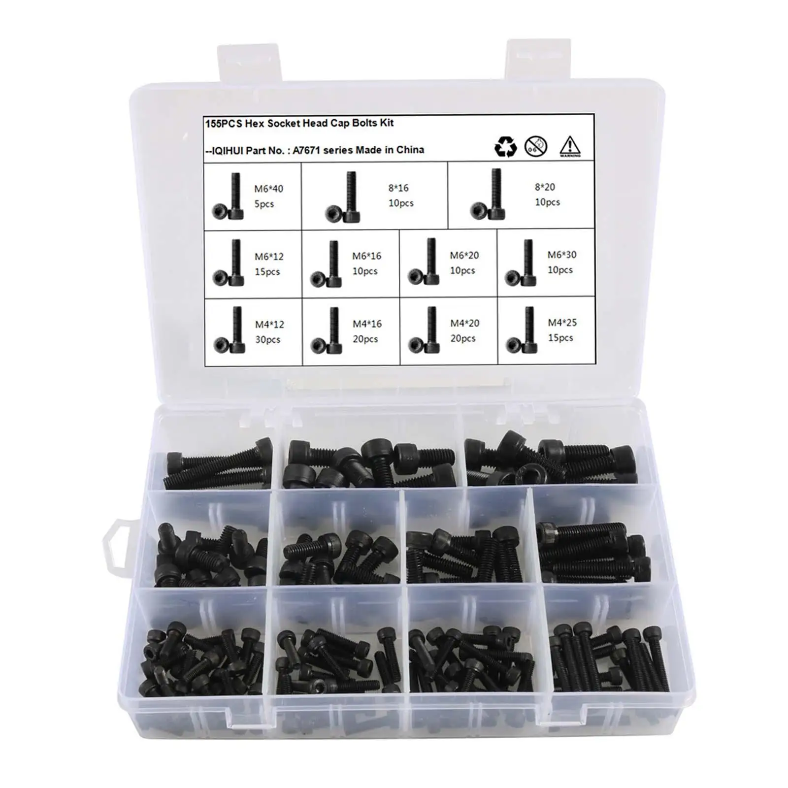 155x Hex Sockets Head Cap Screws Bolt And Nut Set Assortment