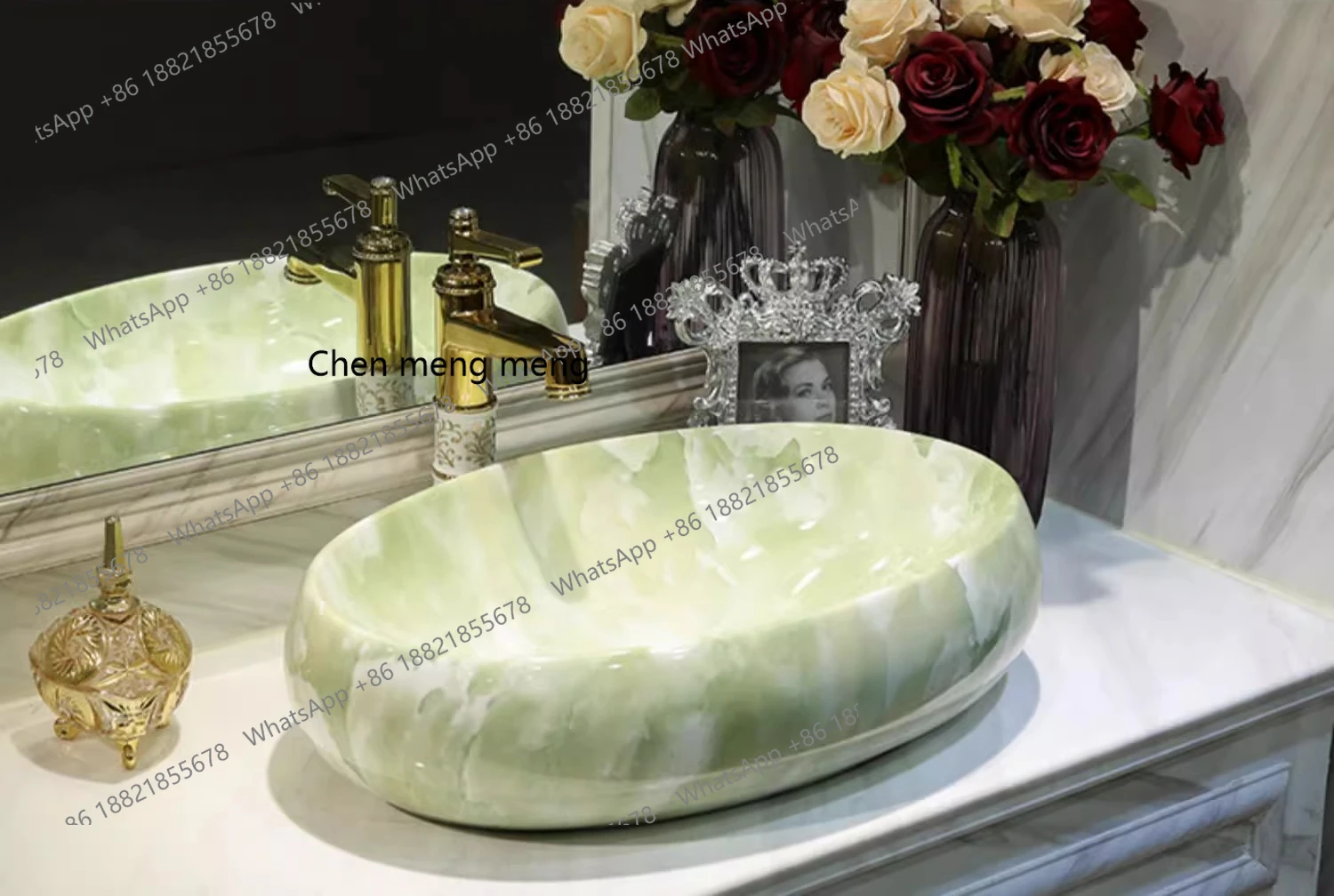 

On-stage wash basin, ceramic imitation marble, art basin oval basin for home use