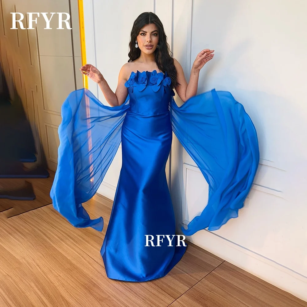 

RFYR 3D Flowers Evening Dress Straight Satin Prom Dress Celebrity Gala Dress for Women مناسبة رسمية Customized