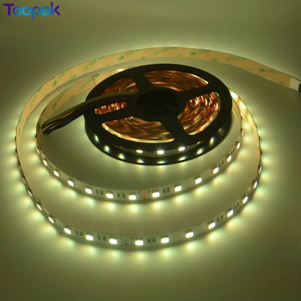 Tira flexible de luces Led 5 en 1, chip CW + RGB + WW DC12V 24V de alta calidad, 2M/3M/5M 5050 RGB + CCT, 60 led/m 300 Led