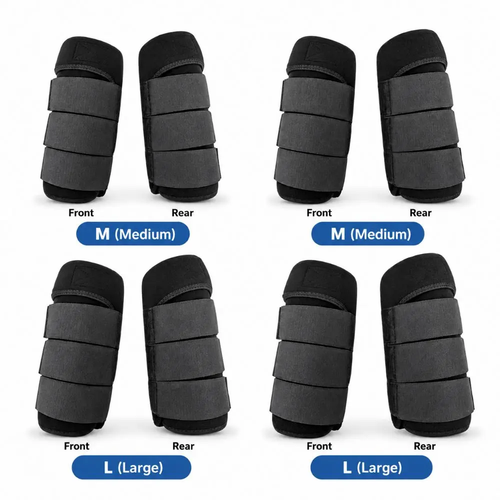 4 Pcs Waterproof Fabric Horse Splint Boots Medium Large Size Hook And Loop Straps Horse Leg Protective Boots Black Tone