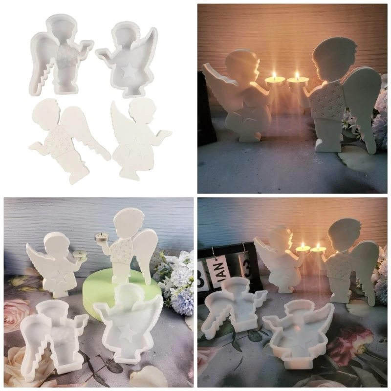 1Pair Angel Shaped Holder Silicone Candelabrum Mould Candlestick Making Molds Gypsum Office Decorations Moulds