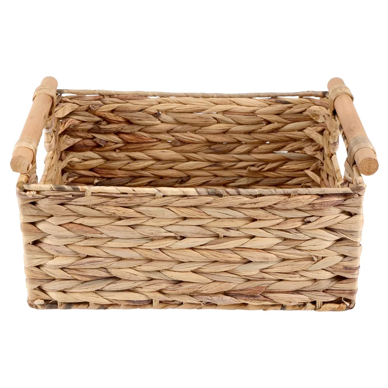 ABWR-ตะกร้าหวายสี่เหลี่ยมพร้อมที่จับไม้สําหรับชั้นวาง,ตะกร้าผักตบชวาน้ําเก็บ,ตะกร้าธรรมชาติ