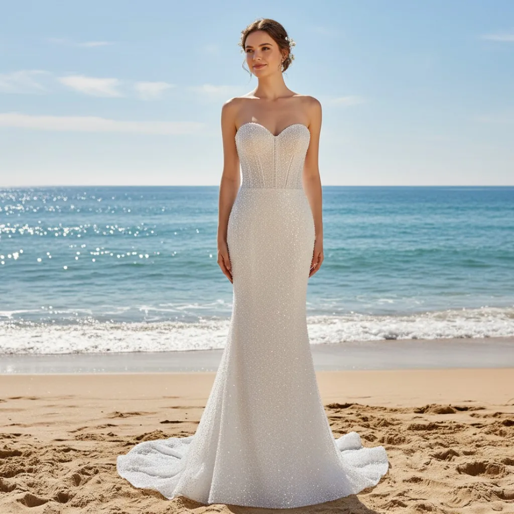 Rosymae bretelles chérie perles Peals robe de mariée sirène robe élégante pour les mariées