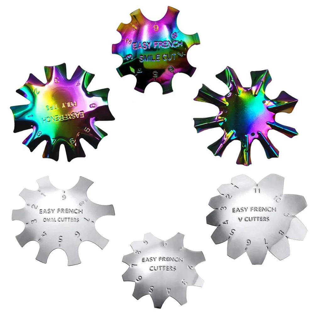 6개입 네일 매니큐어 트리머 스테인리스 스틸 프렌치 스마일 라인 커터 DIY 네일 아트 템플릿 모듈 젤 폴리쉬 장식용