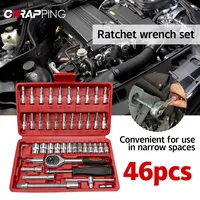 46pcs Drive Socket Set 1/4 inch Ratchet Wrench Set with Sockets Metric Hex Bit Socket Set Mechanic Tool Kit for Car Repair Tool