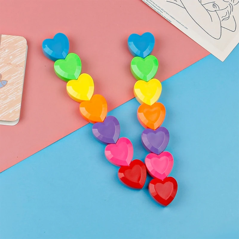 7Pcs/Pack Mini Highlighters Heart-shape Coloring Markers Pocket Marker Pen Stackable Removable Birthday Gift Set for Kid