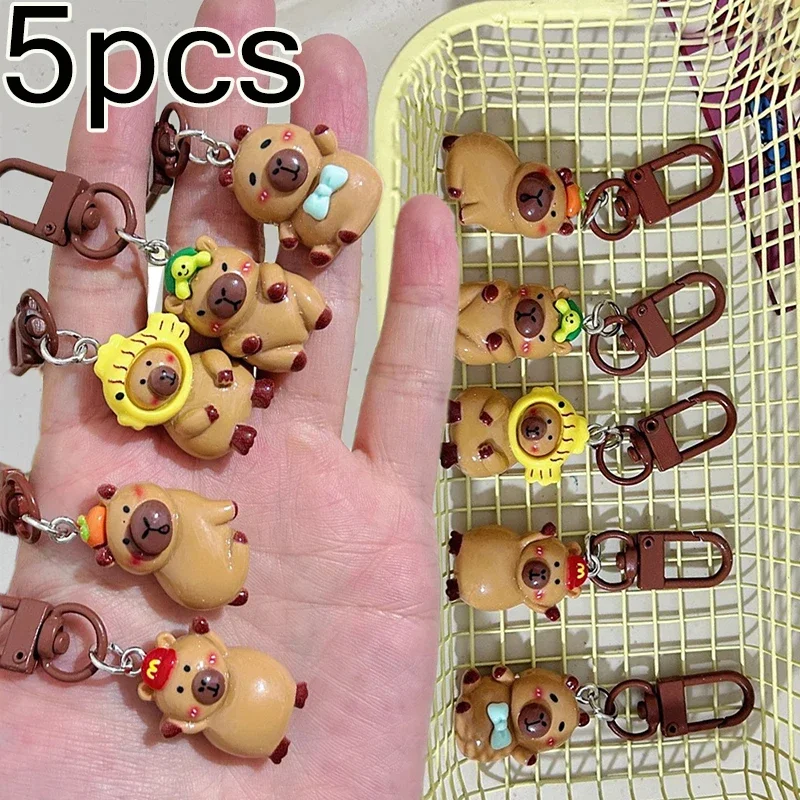 1/5pcs Cute Resin Capybara Key Chains for Women Girls Capibara Animal Key Ring Kawaii Bag Backpack Charms Couple Friend Jewelry