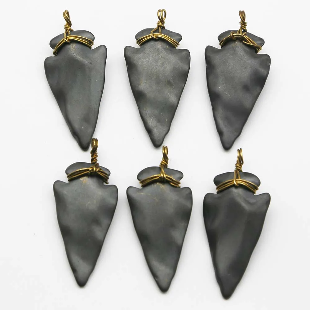 Natural Black Gallstone Hematite Arrow Shaped Hand Woven Necklace Pendant Fashion Charm Jewelry Accessories Gift Wholesale 10Pcs