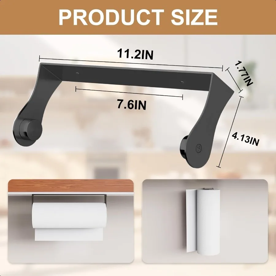 Porta asciugamani di carta sotto l'armadio Porta asciugamani di carta per montaggio a parete in acciaio inossidabile nero per adesivo o viti da cucina e bagno