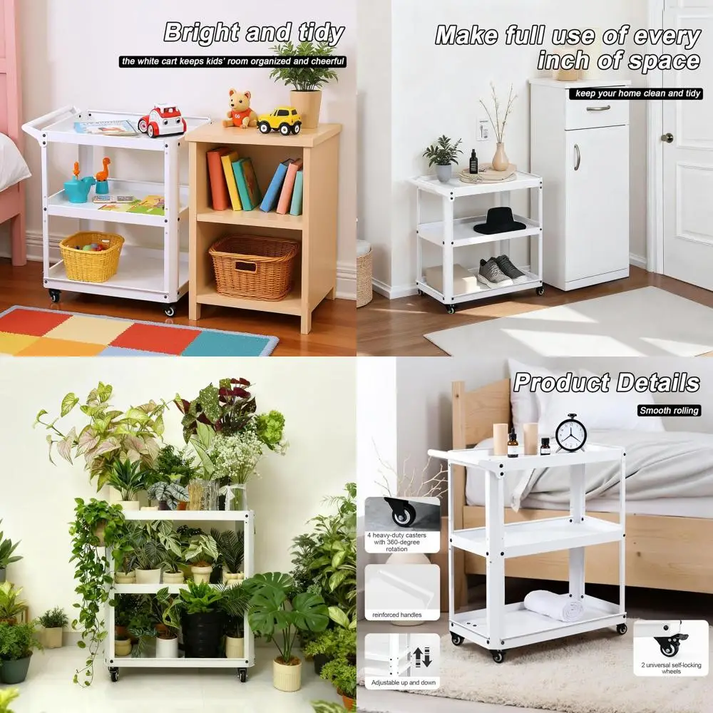 

3-х уровневая металлическая тележка на колесиках, прочный органайзер для хранения вещей для кухни, ванной комнаты, офиса, спальни — емкость 330 фунтов Uti