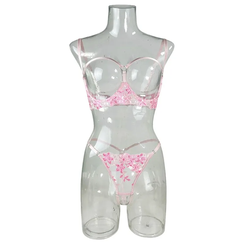 

Embroidery Hollow Out Pure Bra Open Crotch Crotchless Panty Women Erotic Seductive Underwears Clothings Sexy Lingerie Set